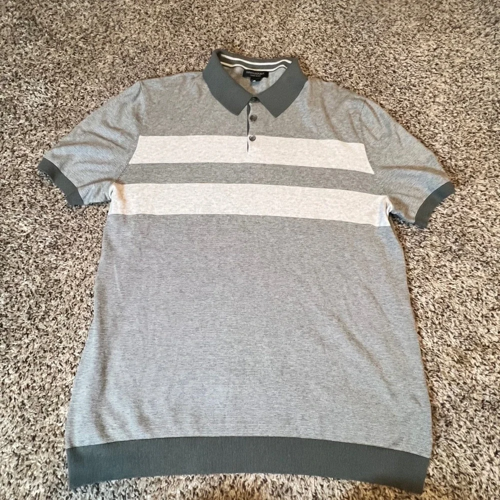 Banana Republic Luxury Blend Silk Cashmere Polo Shirt Mens XL Tall Grey Striped